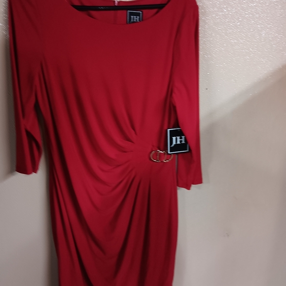 JH Knee-Length 3/4 Sleeve Red  Dress Size16 Retail $79 - Picture 3 of 11